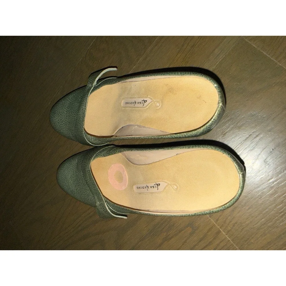Lisa Nading Green Metallic Textured Leather Kitten Heel Bow Pumps Size 38.5